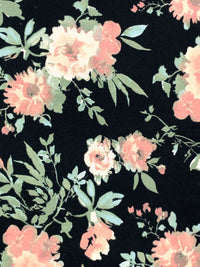 Melon/Black/Powder Blue/Multi Polyester/Lycra Floral Print Double Brushed Knit 60W