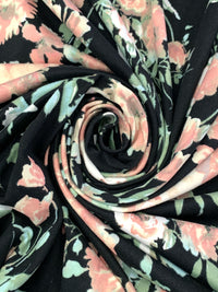 Melon/Black/Powder Blue/Multi Polyester/Lycra Floral Print Double Brushed Knit 60W