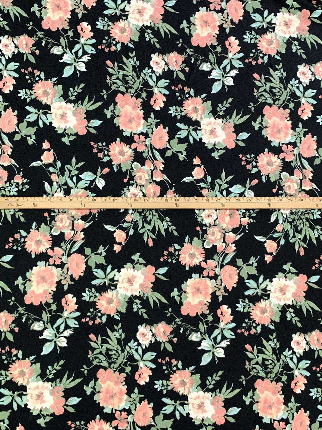Melon/Black/Powder Blue/Multi Polyester/Lycra Floral Print Double Brushed Knit 60W
