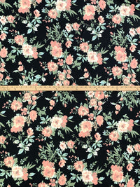 Melon/Black/Powder Blue/Multi Polyester/Lycra Floral Print Double Brushed Knit 60W