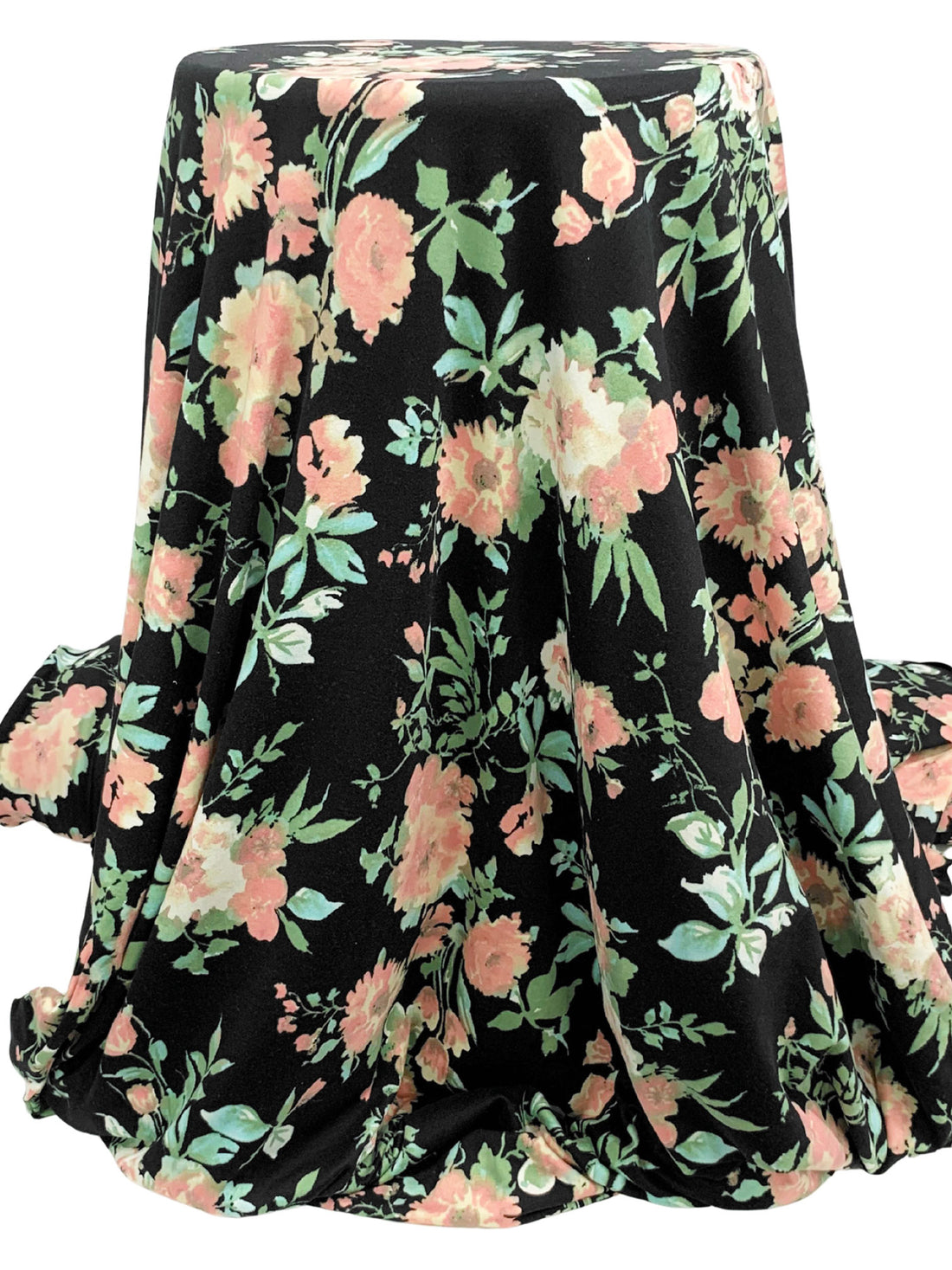 Melon/Black/Powder Blue/Multi Polyester/Lycra Floral Print Double Brushed Knit 60W