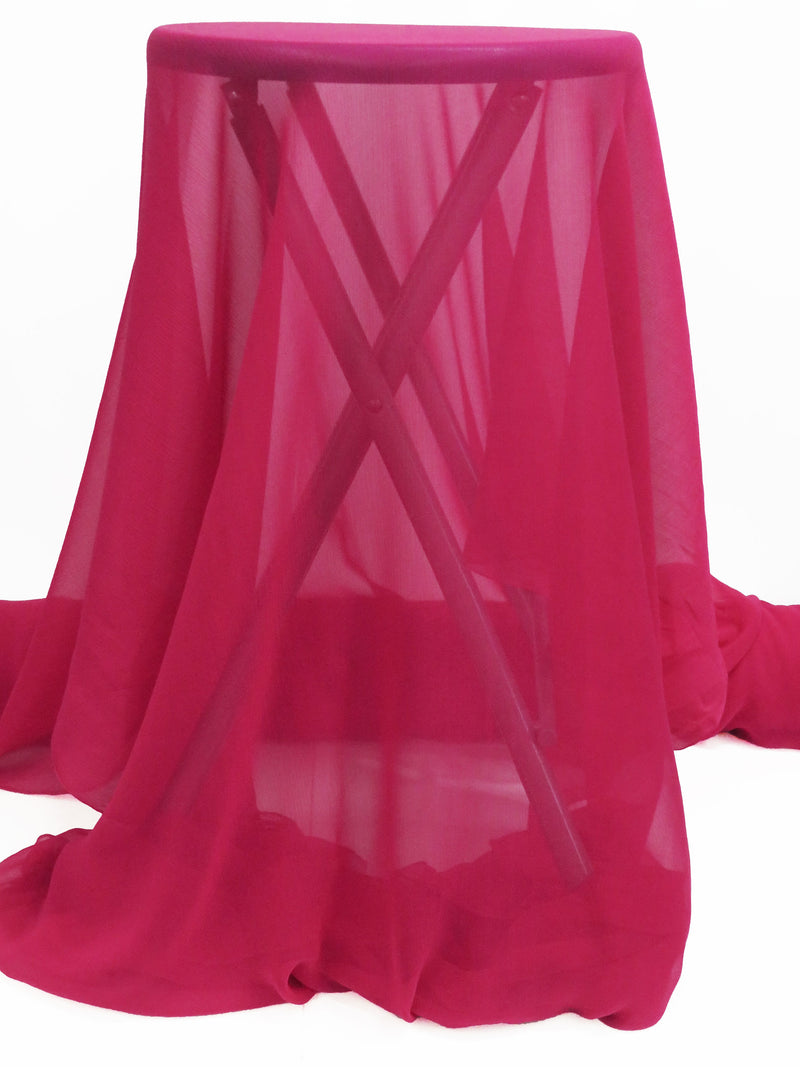 Hot Raspberry Pink 100% Silk Crinkle Chiffon 42W