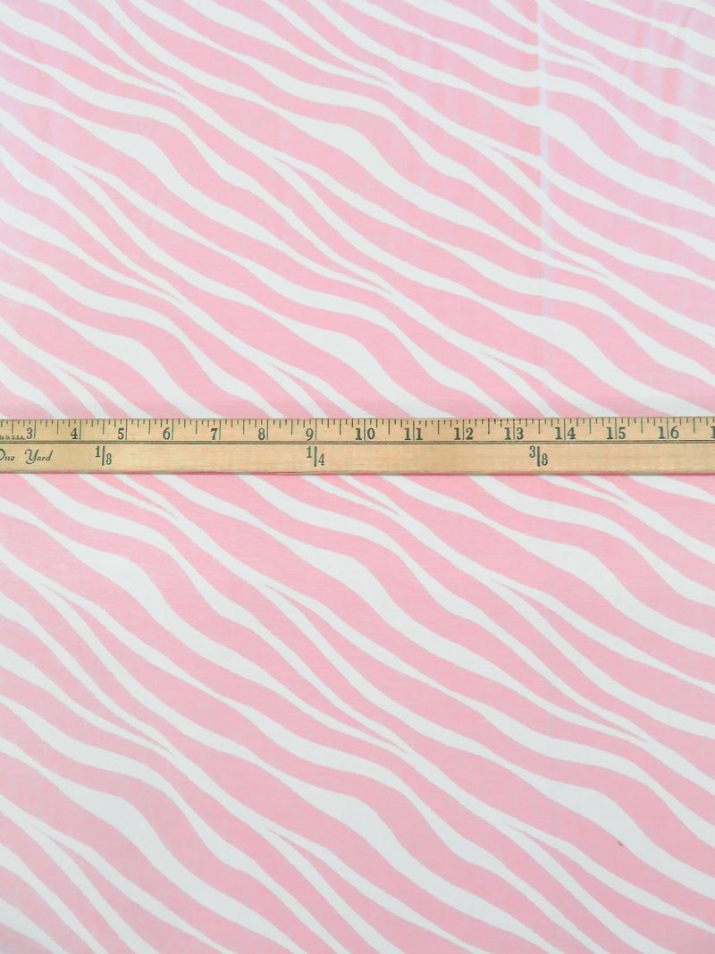 Light Rose/White Rayon/Lycra Zebra Stripe Print French Terry Knit 68W