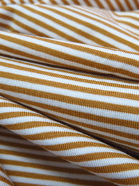 Golden Brown/White Cotton/Lycra Horizontal Stripe Print Jersey Knit 66W