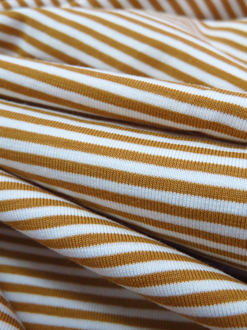 Golden Brown/White Cotton/Lycra Horizontal Stripe Print Jersey Knit 66W