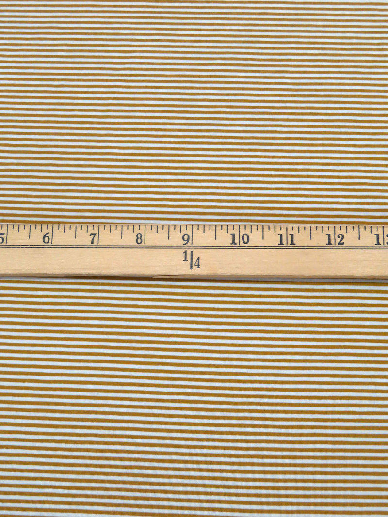 Golden Brown/White Cotton/Lycra Horizontal Stripe Print Jersey Knit 66W