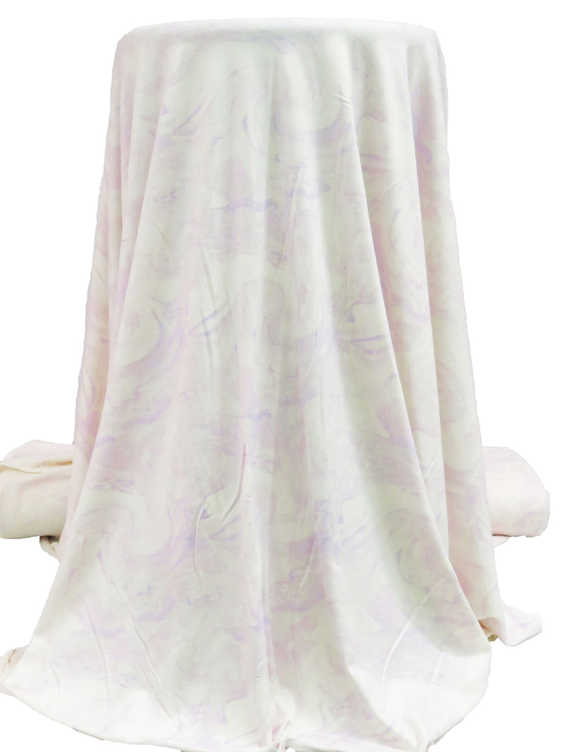 White/Pastel Purple Rayon/Lycra Marbled-Look Print Jersey Knit 56W