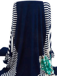 SOLD BY THE PANEL ONLY - Midnight Navy/Aqua/White/Multi Polyester/Lycra Floral On Abstract Stripe Print ITY Knit 60W