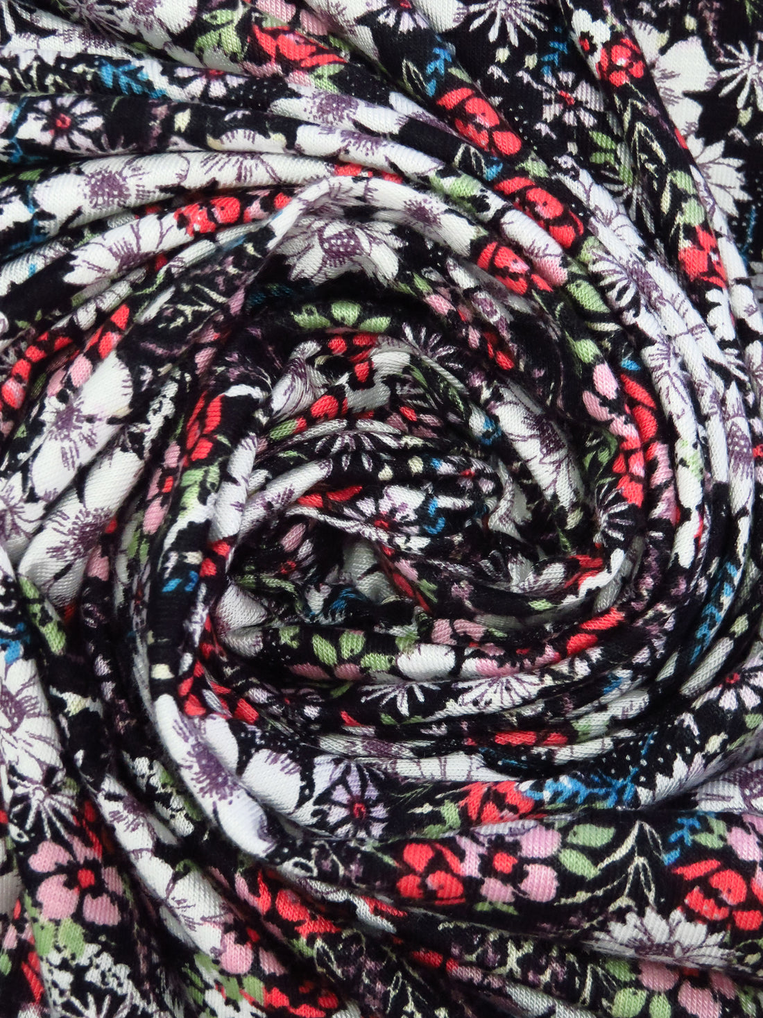 Coral Red/Eggplant/Black/Multi Rayon/Lycra Wildflower Print Jersey Knit 56W