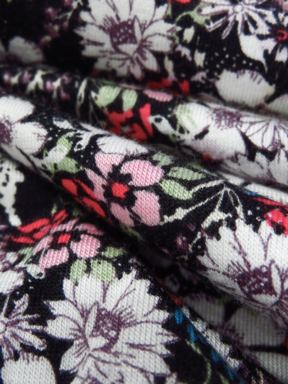 Coral Red/Eggplant/Black/Multi Rayon/Lycra Wildflower Print Jersey Knit 56W