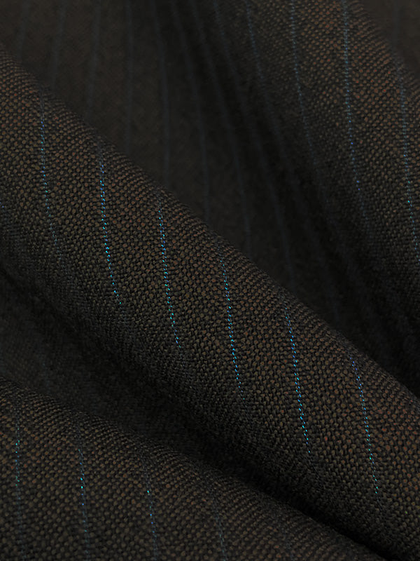 Walnut/Dark Navy Wool/Lycra Vertical Stripe Seersucker - Imported From Italy - 60W