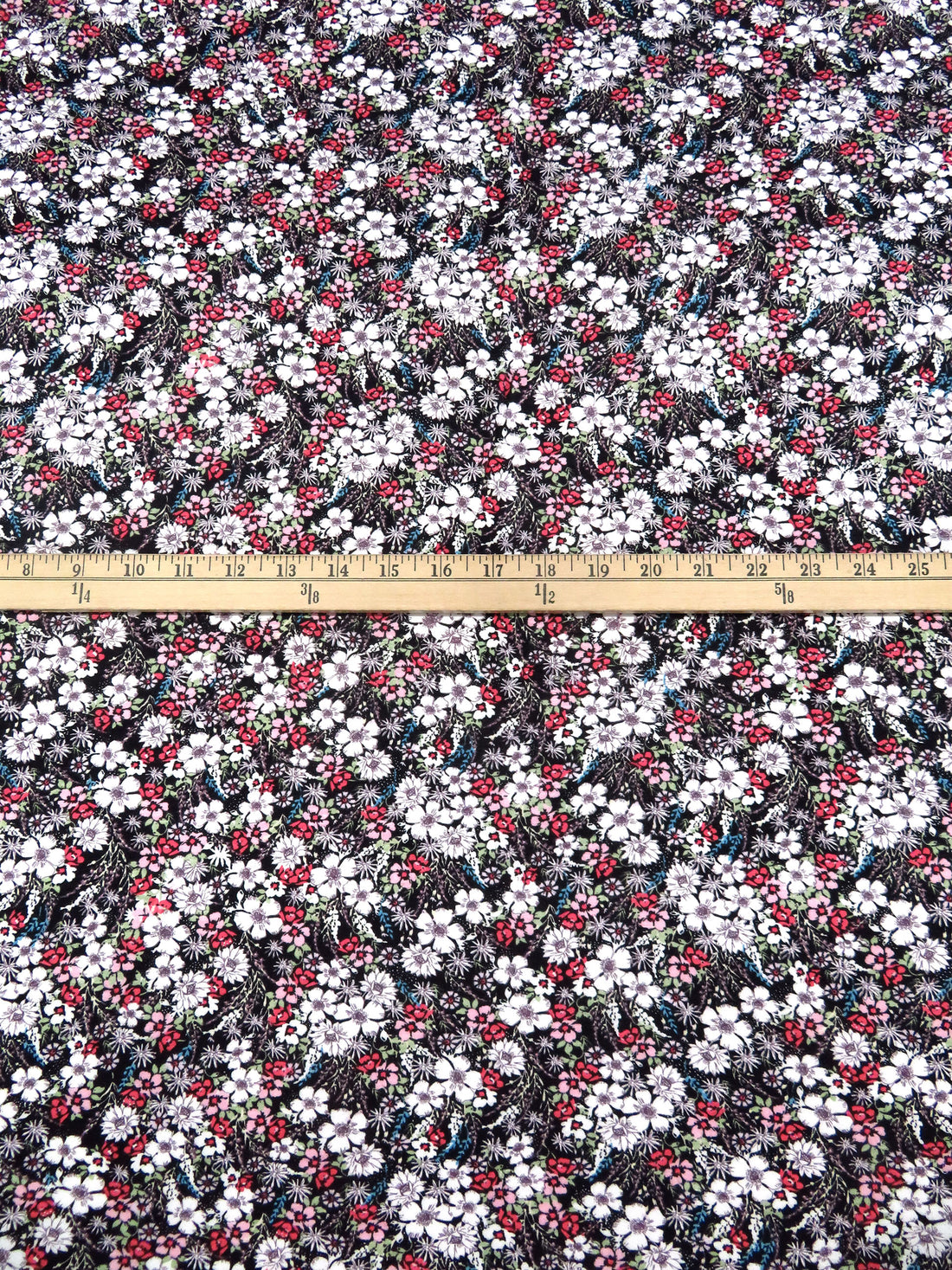 Coral Red/Eggplant/Black/Multi Rayon/Lycra Wildflower Print Jersey Knit 56W