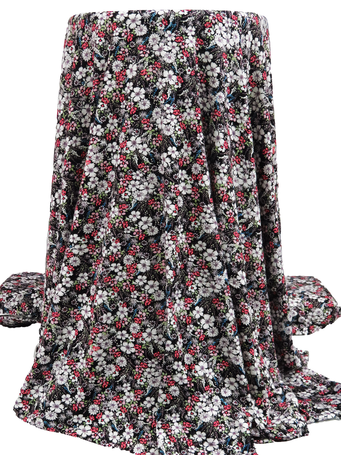 Coral Red/Eggplant/Black/Multi Rayon/Lycra Wildflower Print Jersey Knit 56W
