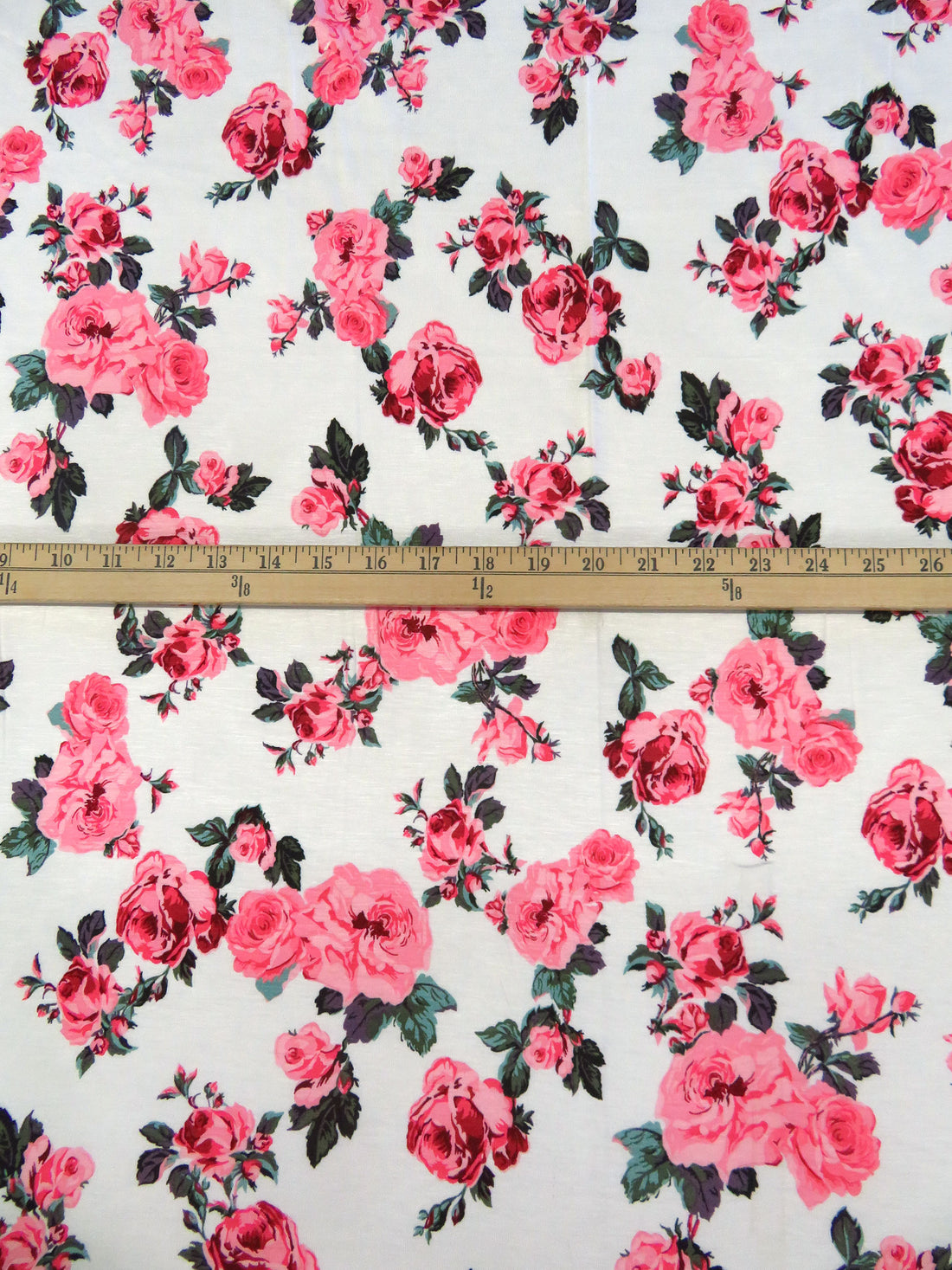White/Brink Pink/Rifle Green/Multi Rayon/Lycra Roses Print Jersey Knit 56W
