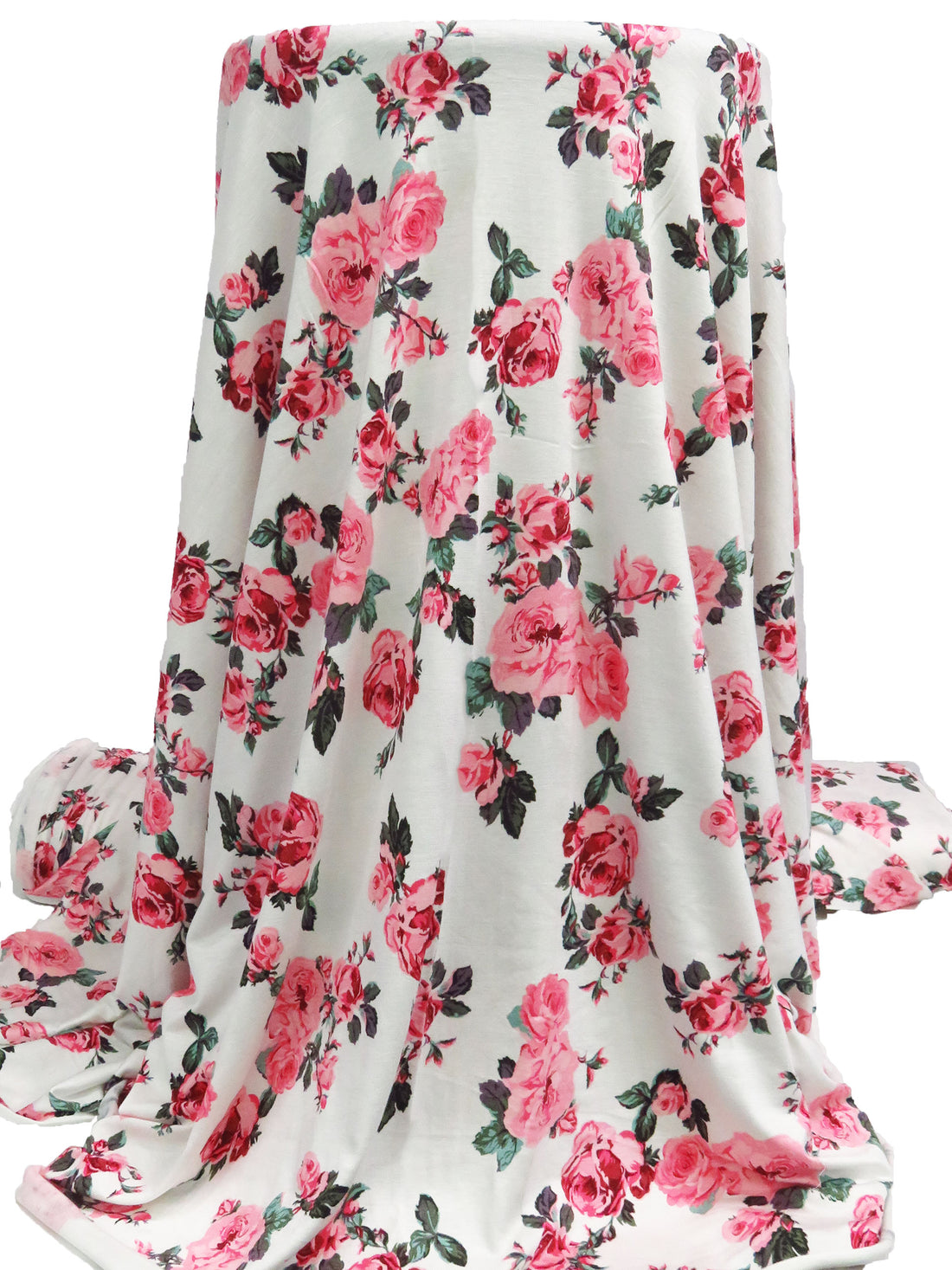 White/Brink Pink/Rifle Green/Multi Rayon/Lycra Roses Print Jersey Knit 56W