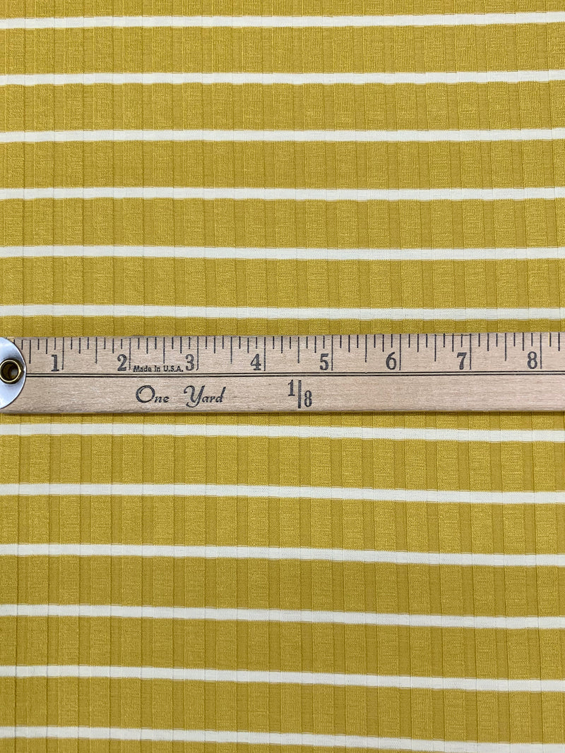 Vegas Gold/White Polyester/Lycra Horizontal Stripe Rib Knit 50W