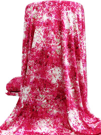Deep Carmine/White/Orchid/Multi 100% Rayon Abstract Print Satin Knit - NY Designer - 46W