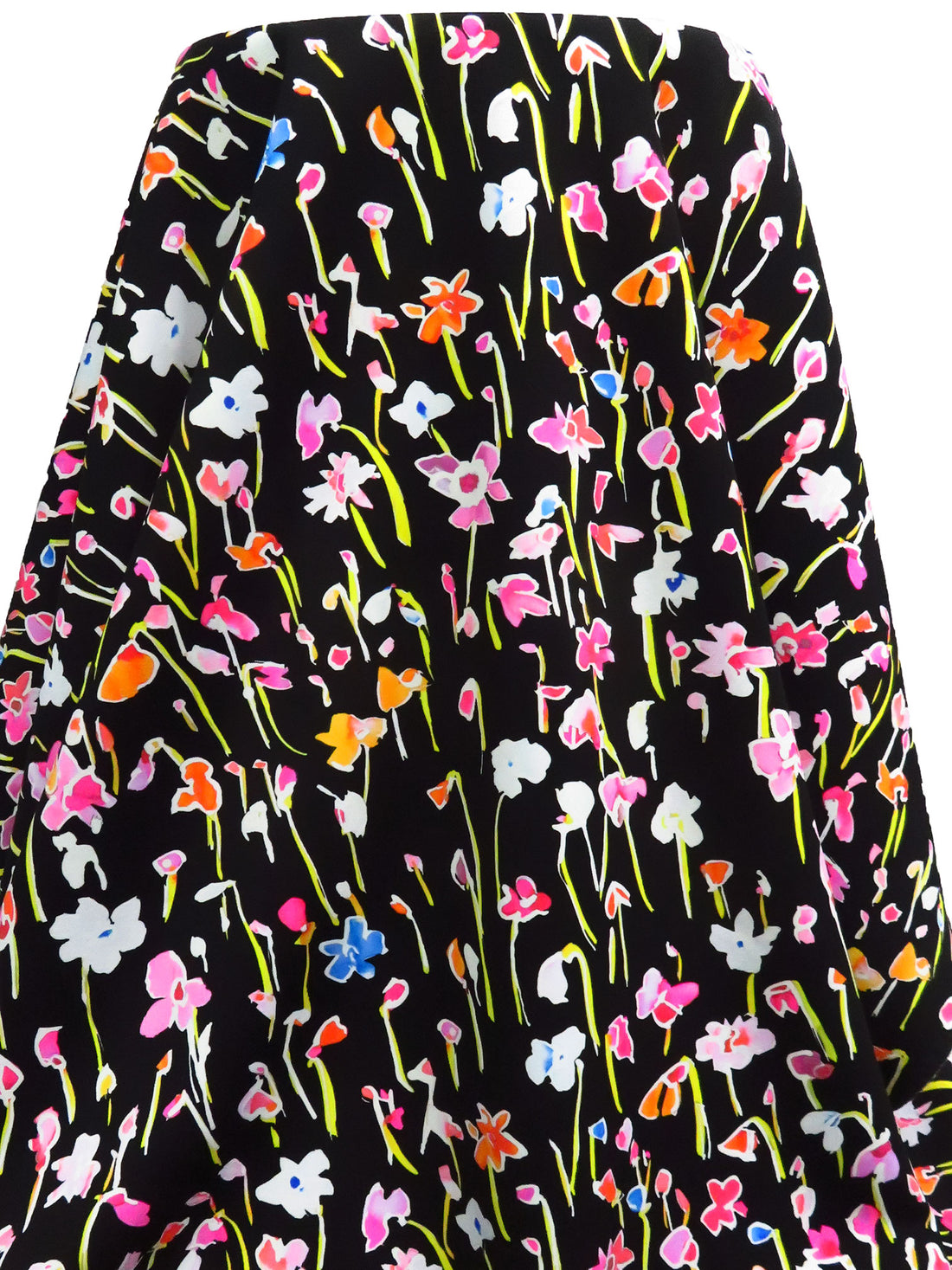 Black/Lemon-Lime/Neon Pink/Multi Polyester/Lycra Artistic Floral Stems Print Scuba Knit - NY Designer - 49W