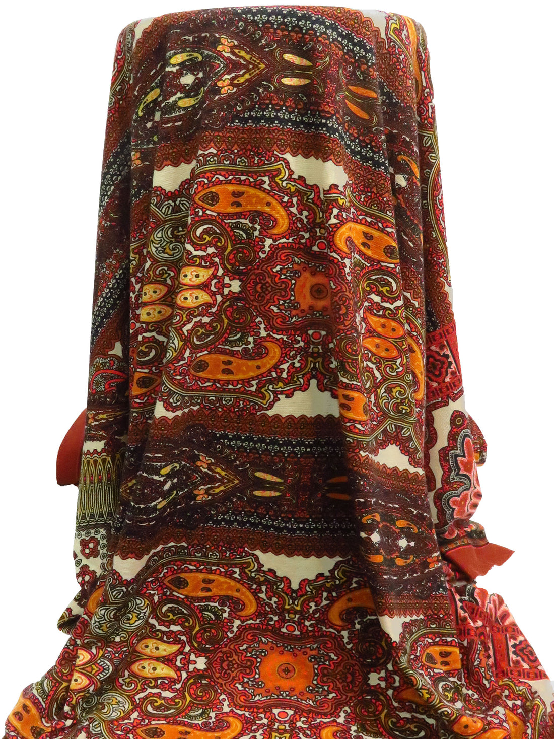 Burnt Umber/Black/Beige/Multi Polyester/Lycra Single Border Ornate Print Hacci Sweater Knit 57W