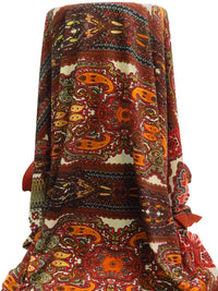 Burnt Umber/Black/Beige/Multi Polyester/Lycra Single Border Ornate Print Hacci Sweater Knit 57W