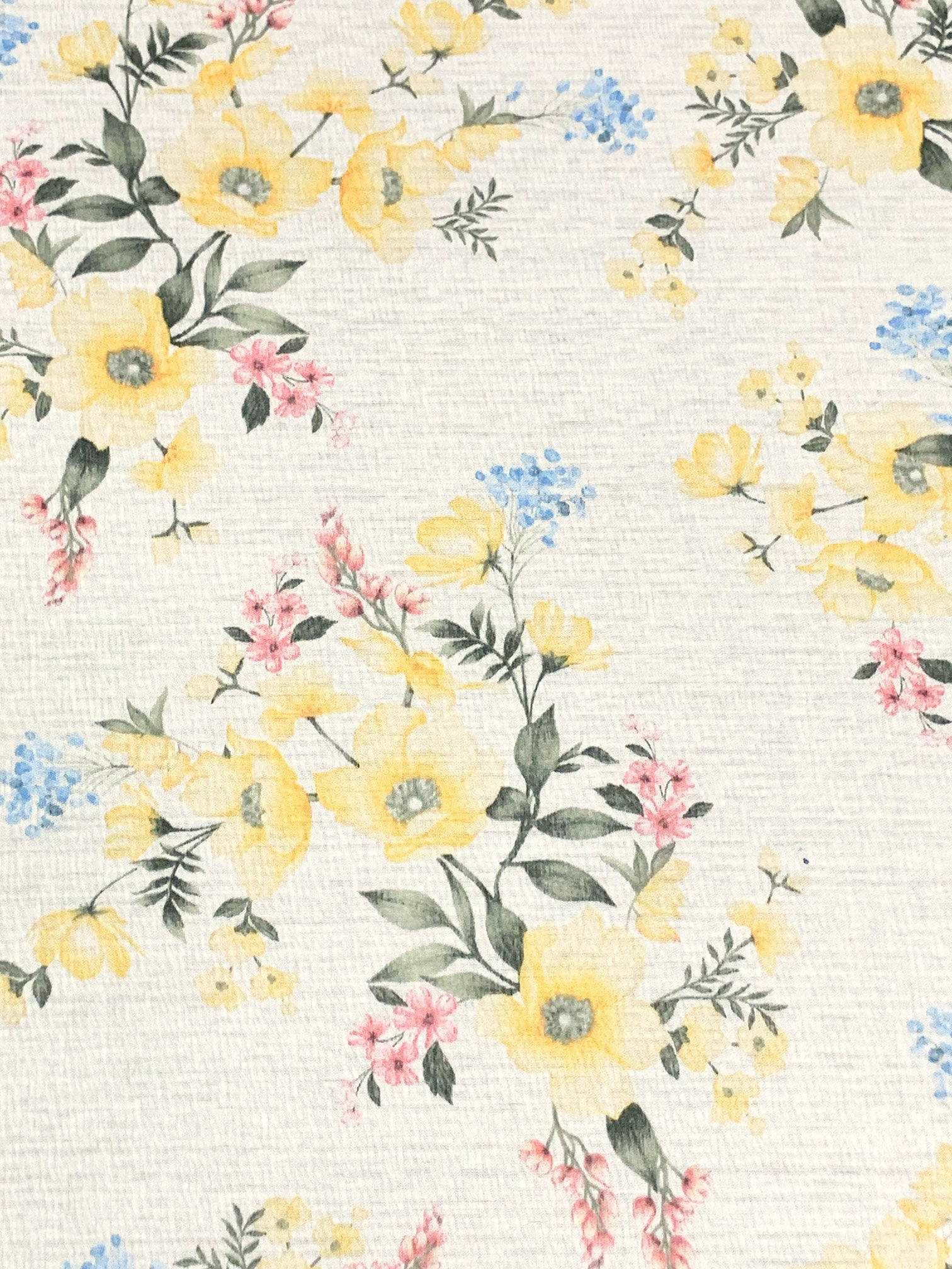 Off-White/Jasmine Yellow/Multi 100% Polyester Floral Print Crinkle