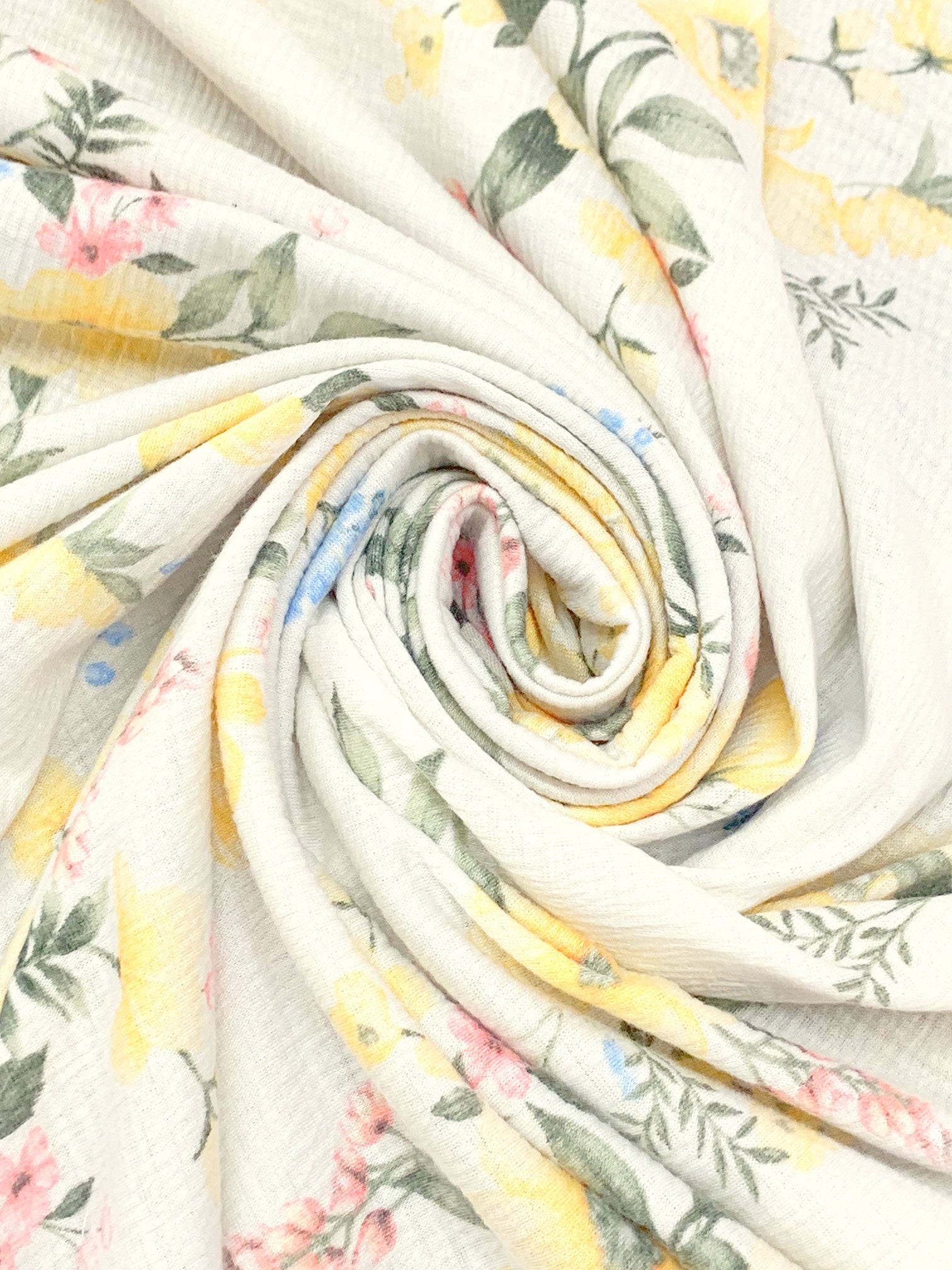 Off-White/Jasmine Yellow/Multi 100% Polyester Floral Print Crinkle