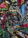 Black/Lemon/Electric Pink/Multi Polyester/Lycra Snake Skin Print Double Brushed Knit 56W