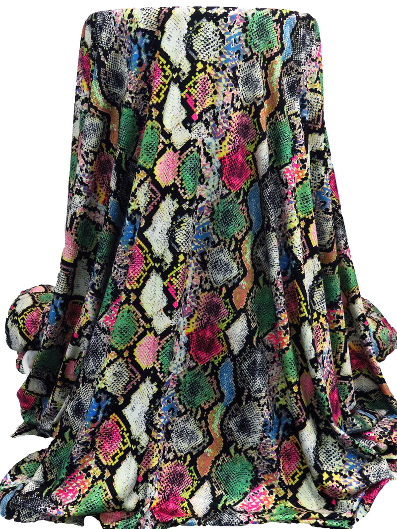 Black/Lemon/Electric Pink/Multi Polyester/Lycra Snake Skin Print Double Brushed Knit 56W