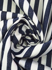 Midnight Navy/Timberwolf 100% Cotton Vertical Stripe Denim 60W