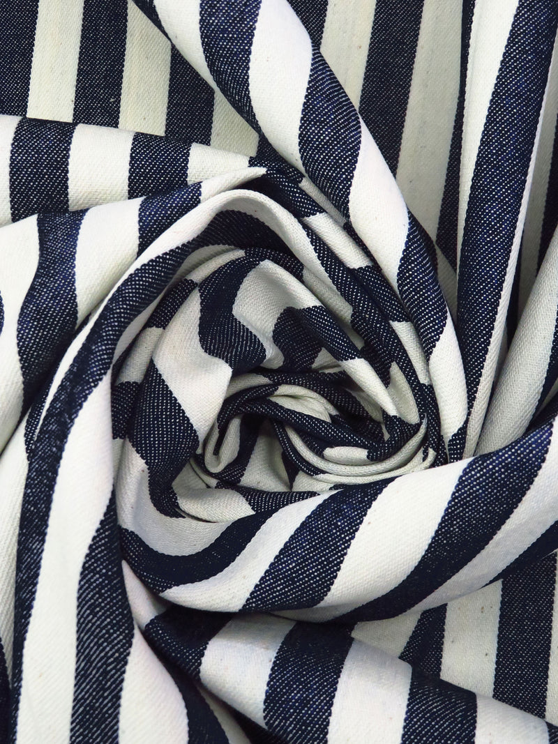 Midnight Navy/Timberwolf 100% Cotton Vertical Stripe Denim 60W
