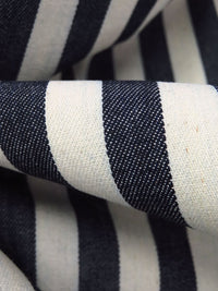 Midnight Navy/Timberwolf 100% Cotton Vertical Stripe Denim 60W