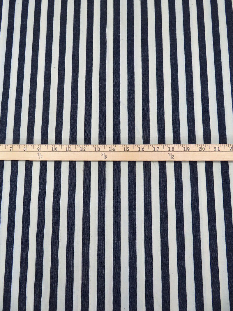 Midnight Navy/Timberwolf 100% Cotton Vertical Stripe Denim 60W