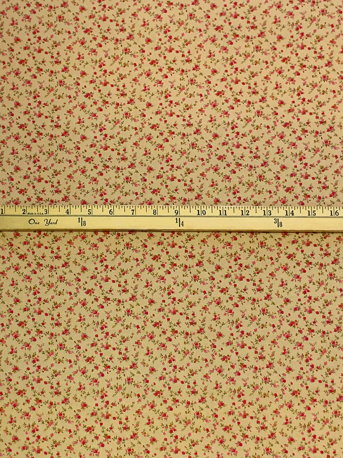 Camel/Dark Carmine Red 100% Cotton Ditsy Floral Print Quilt Weight Woven 42W