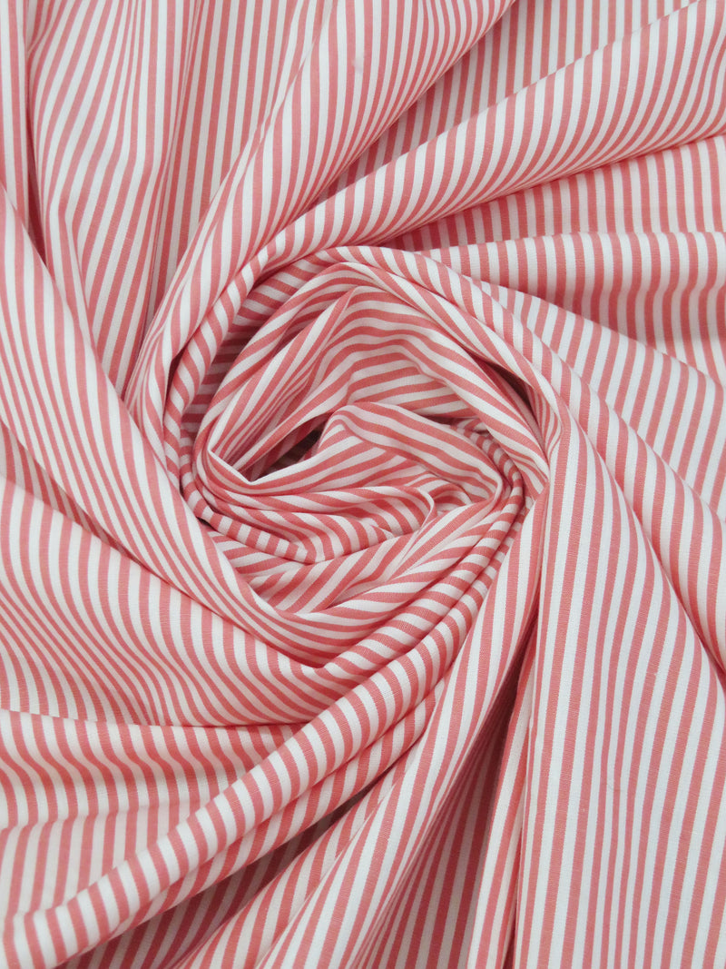 Flamingo/White 100% Cotton Vertical Stripe Shirting - LA Designer - 46W