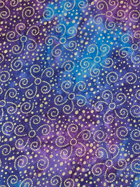 Blueberry/Gold 100% Cotton Swirls Shimmer Foil Print Over Tie-Dye Batik Quilt Weight Woven - Robert Kaufman - 44W