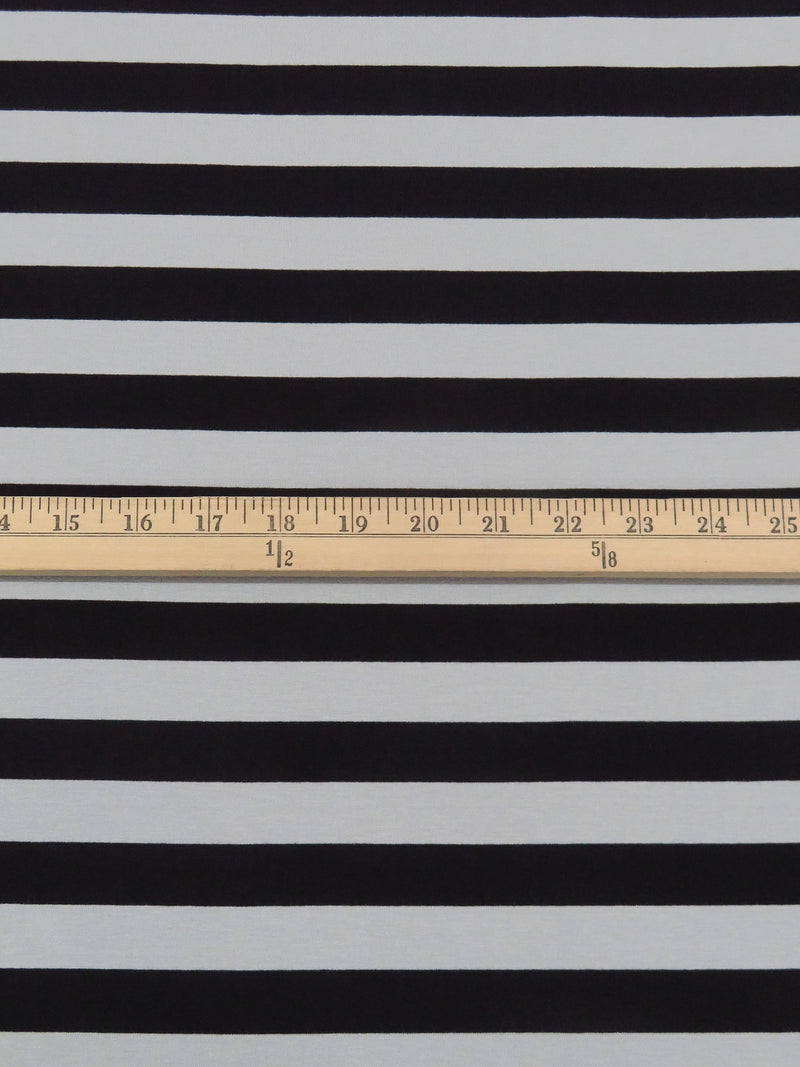 Black/Aluminum Gray Rayon/Lycra Horizontal Stripe Jersey Knit - Spirit House - 60W