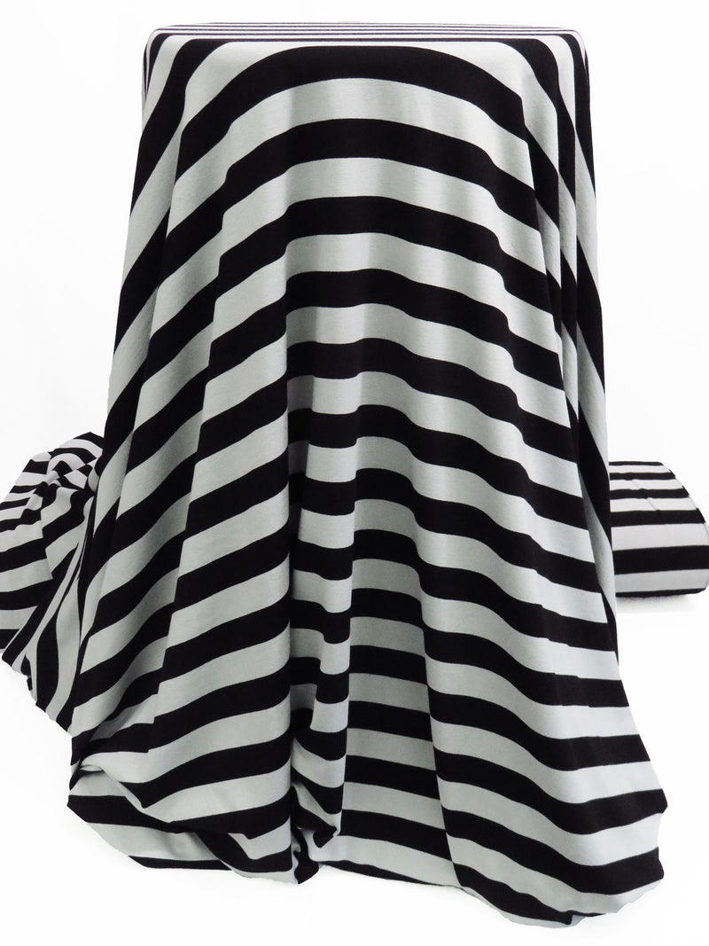 Black/Aluminum Gray Rayon/Lycra Horizontal Stripe Jersey Knit - Spirit House - 60W