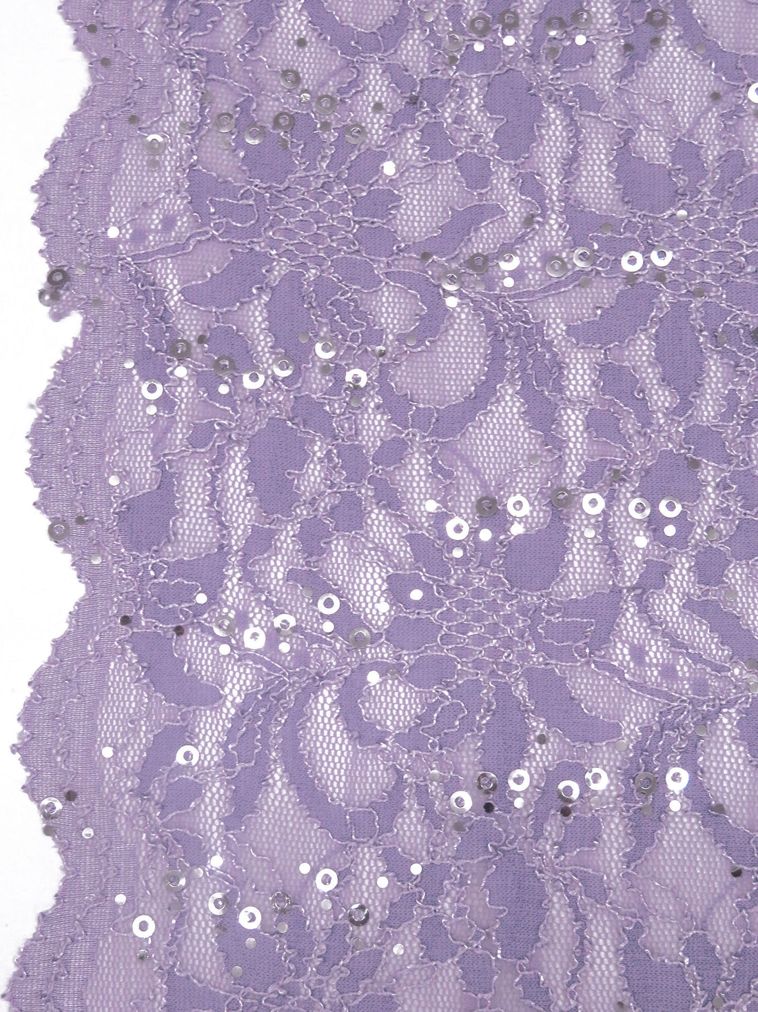Dusty Light Purple 100% Polyester Double Scalloped Border Floral Weave With Sequins Lace 52W