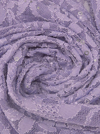 Dusty Light Purple 100% Polyester Double Scalloped Border Floral Weave With Sequins Lace 52W
