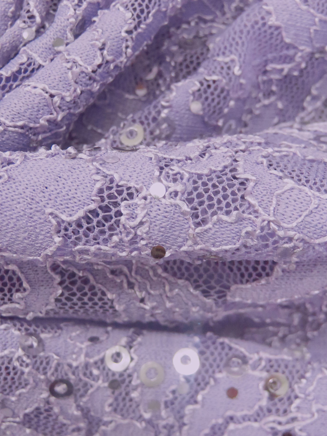 Dusty Light Purple 100% Polyester Double Scalloped Border Floral Weave With Sequins Lace 52W