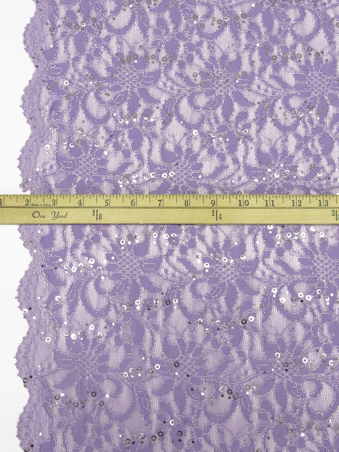 Dusty Light Purple 100% Polyester Double Scalloped Border Floral Weave With Sequins Lace 52W