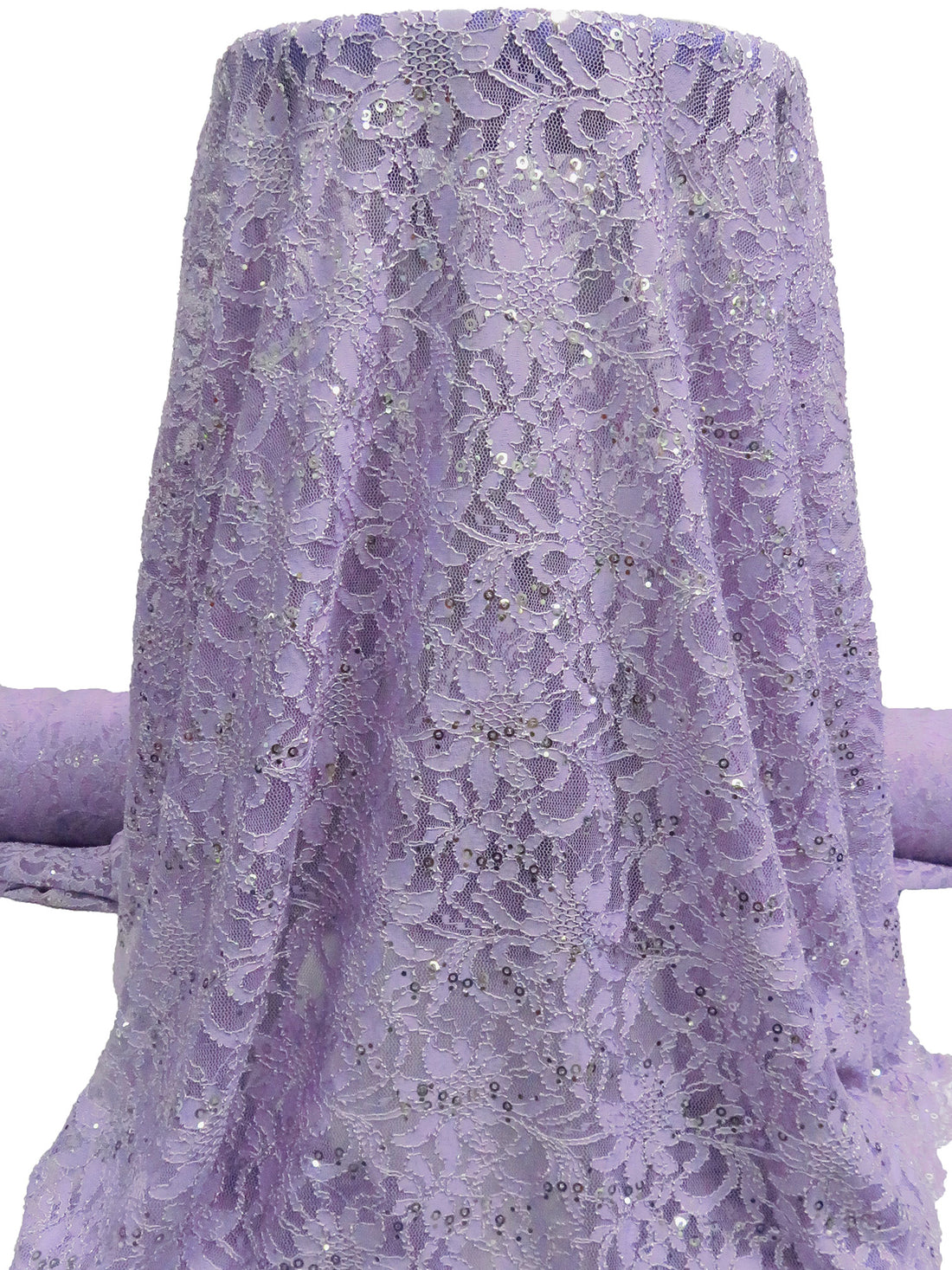 Dusty Light Purple 100% Polyester Double Scalloped Border Floral Weave With Sequins Lace 52W