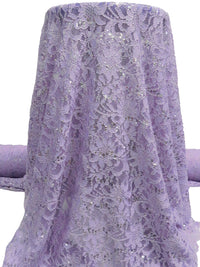 Dusty Light Purple 100% Polyester Double Scalloped Border Floral Weave With Sequins Lace 52W