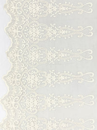 Ivory 100% Nylon Embroidered Double Scalloped Ornate Floral Design Lace On Netting 51W