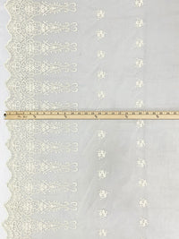 Ivory 100% Nylon Embroidered Double Scalloped Ornate Floral Design Lace On Netting 51W