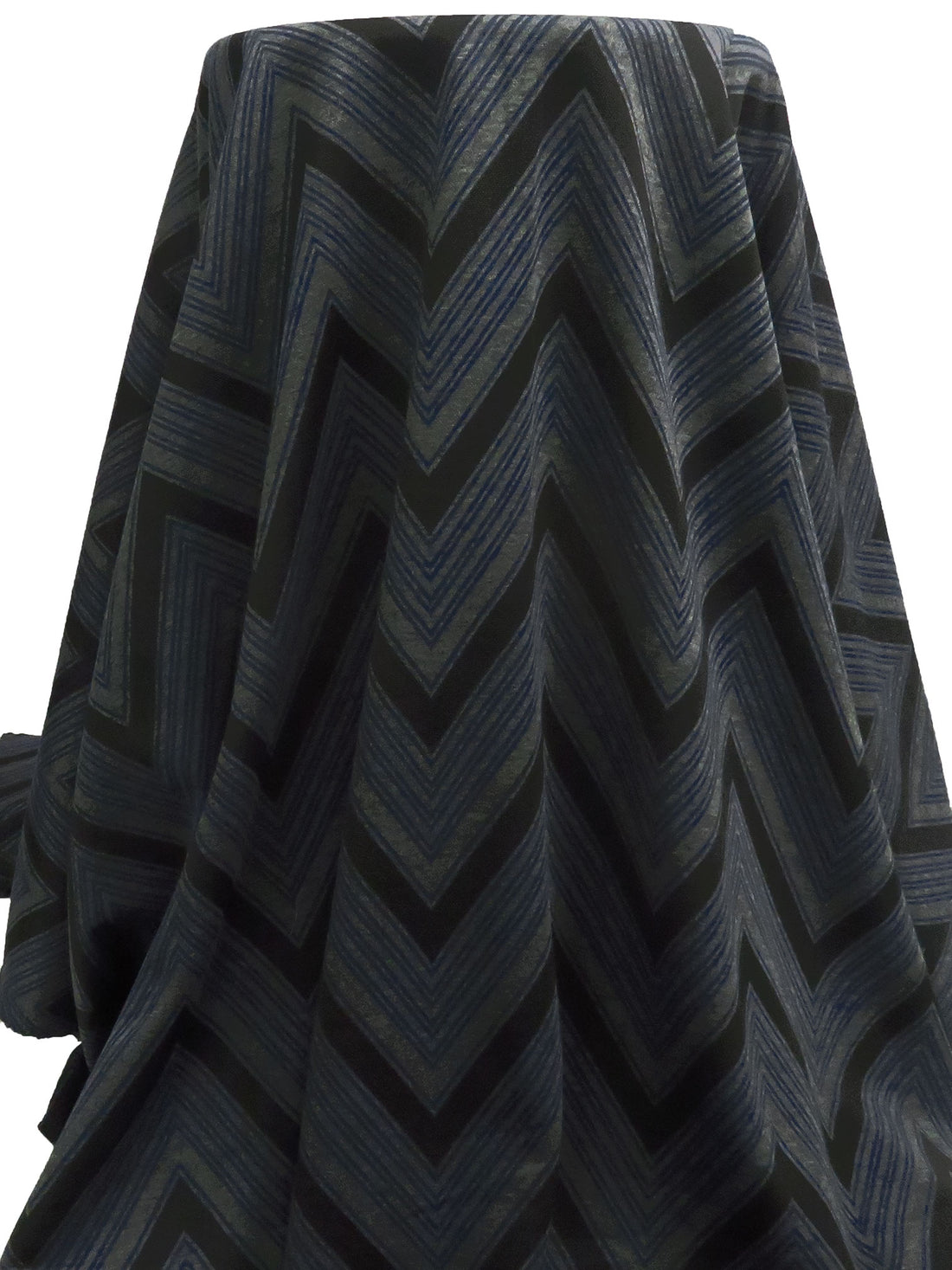 Charcoal Gray/Midnight Blue/Black Polyester/Rayon/Lycra Zig-Zag Weave Double Knit 60W