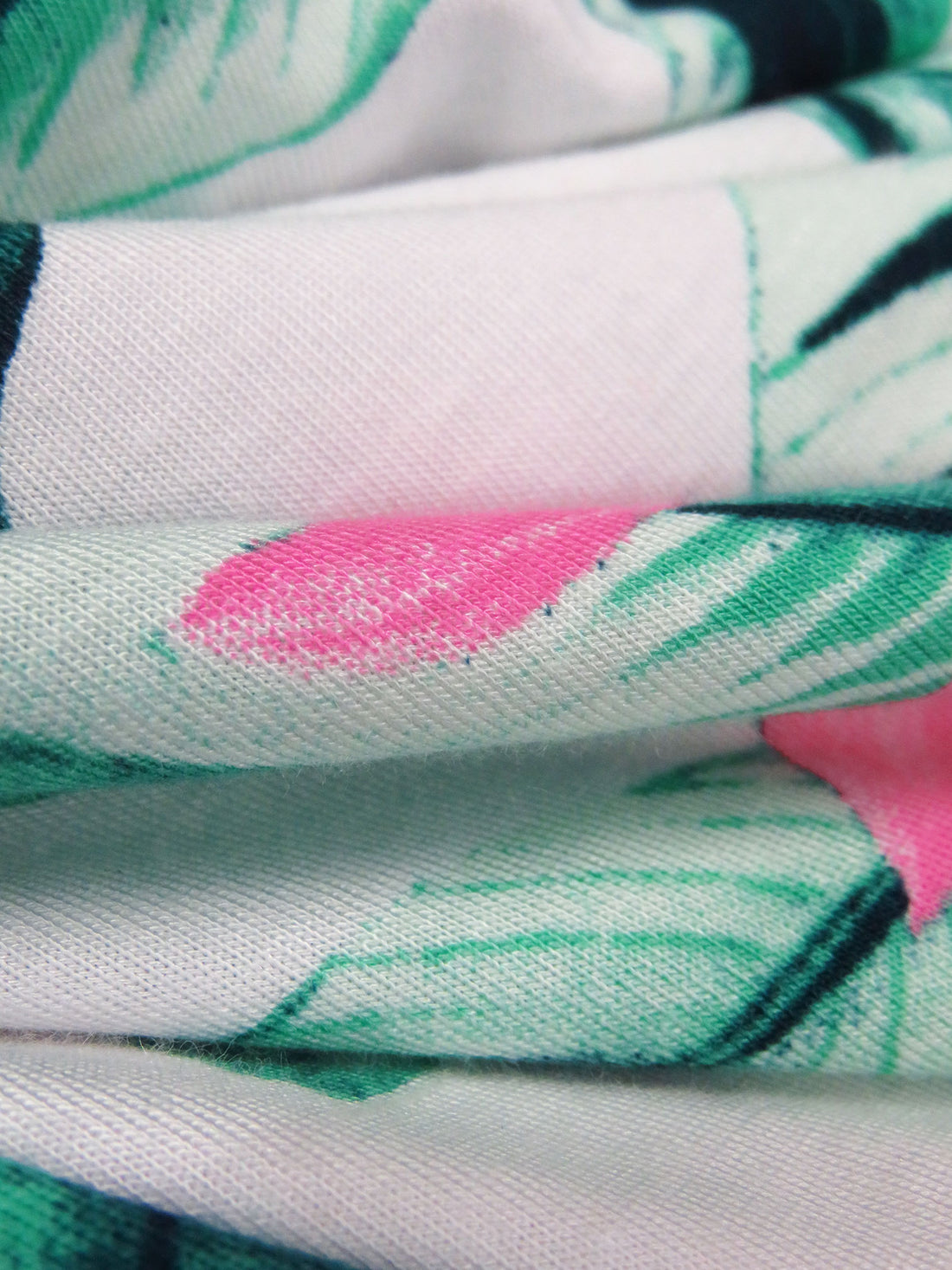 French Pink/Sunset Orange/White/Multi Rayon/Lycra Large Tropical Plants Print Jersey Knit 66W