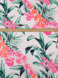 French Pink/Sunset Orange/White/Multi Rayon/Lycra Large Tropical Plants Print Jersey Knit 66W
