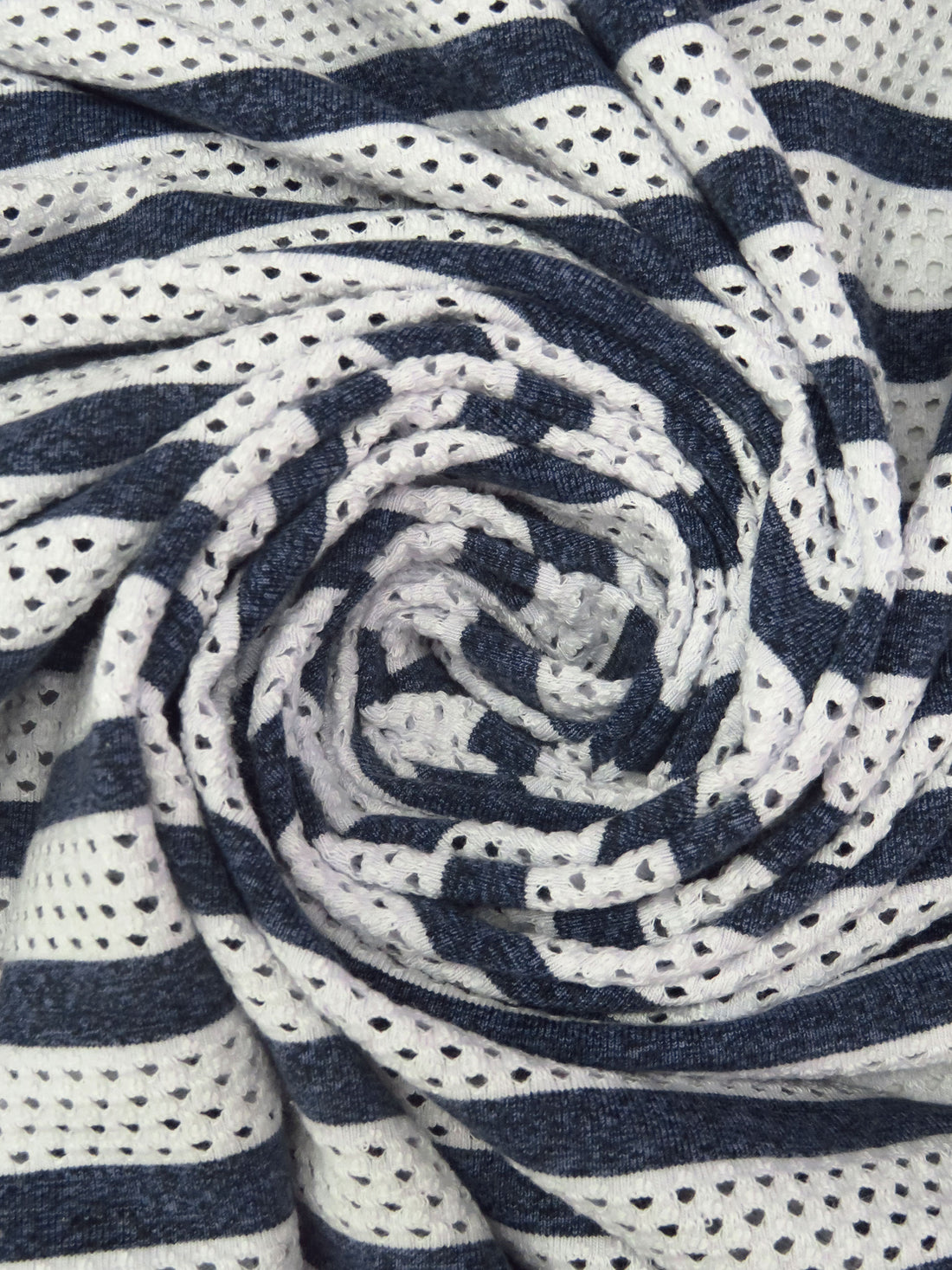 White/Dark Blue/Queen Blue Polyester/Cotton Eyelet Horizontal Stripe Weave Knit 50W