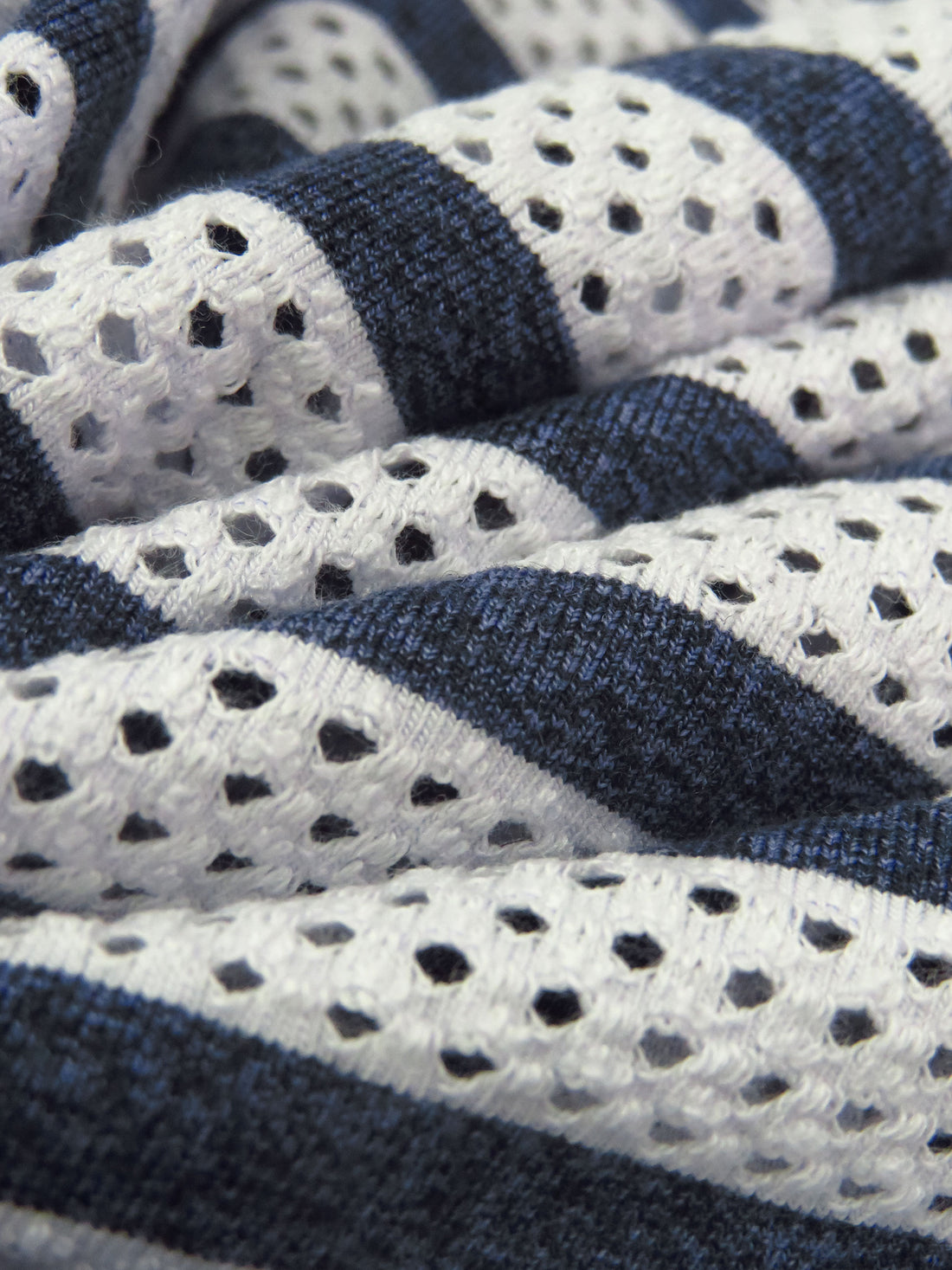 White/Dark Blue/Queen Blue Polyester/Cotton Eyelet Horizontal Stripe Weave Knit 50W